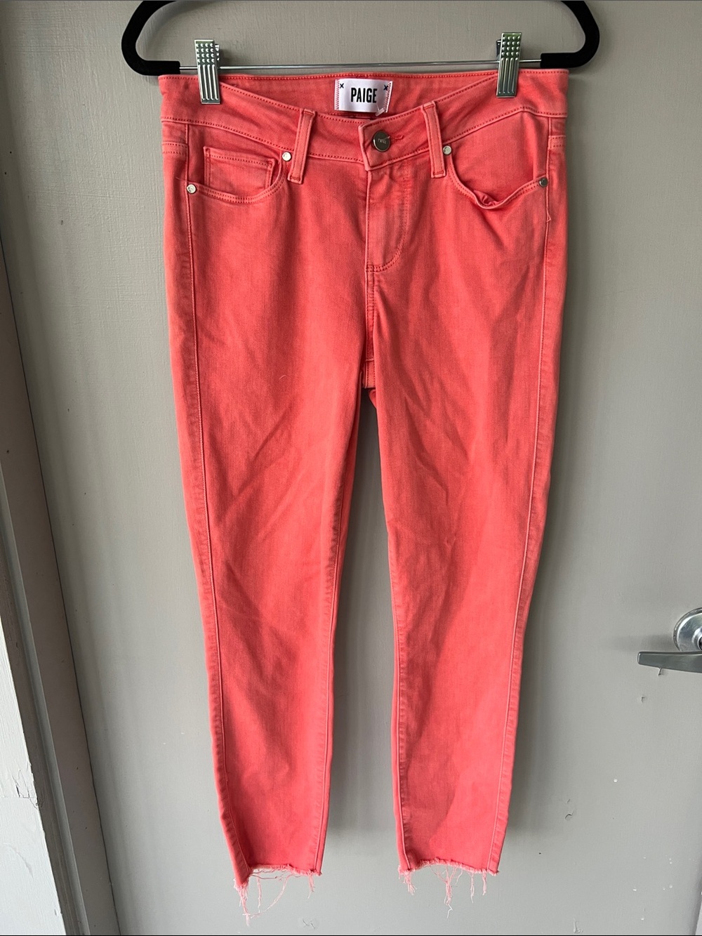 PAIGE Coral-Pink Ankle Skinny Jeans